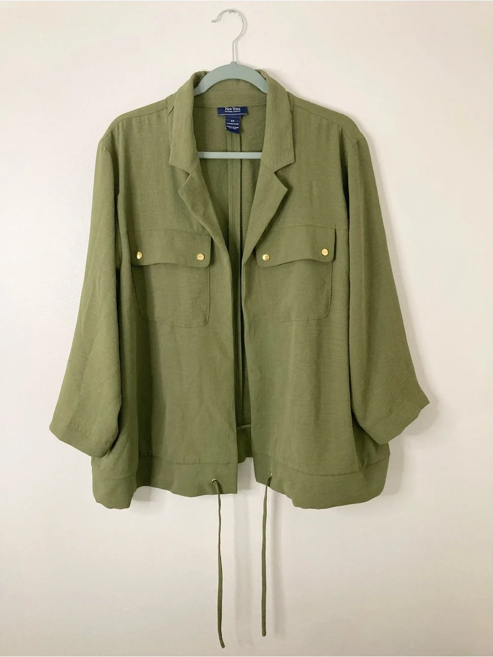 New York Clothing Co Olive Green Utility Cargo Shacket Jacket 2X EUC